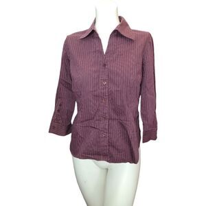 Hillard & Hanson Petite Maroon Striped 3/4 Sleeve Blouse PL